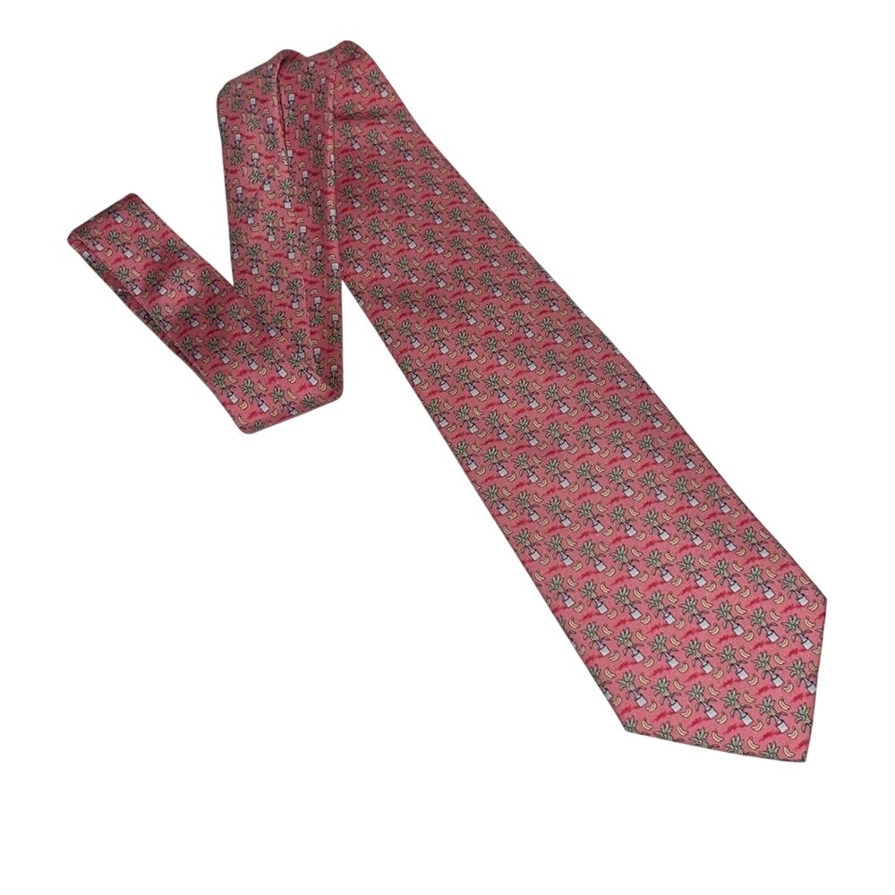 Vineyard Vines Necktie Mens OS Pink Banana‎ Tree Tropical Silk Handmade USA